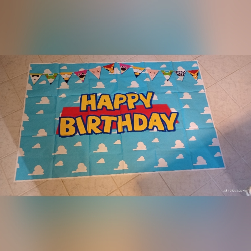 Happy Birthday Banner with Cartoon Design